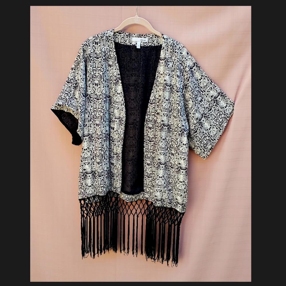Snakeskin Print Fringed Kimono